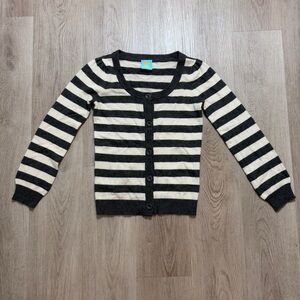 C.C‎ Black and Cream Cardigan with Bold Stripes